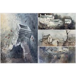 Gordon Dale (British 20th Century): Farmyard Scenes, four watercolours signed, variously titled verso max 33cm x 44cm 