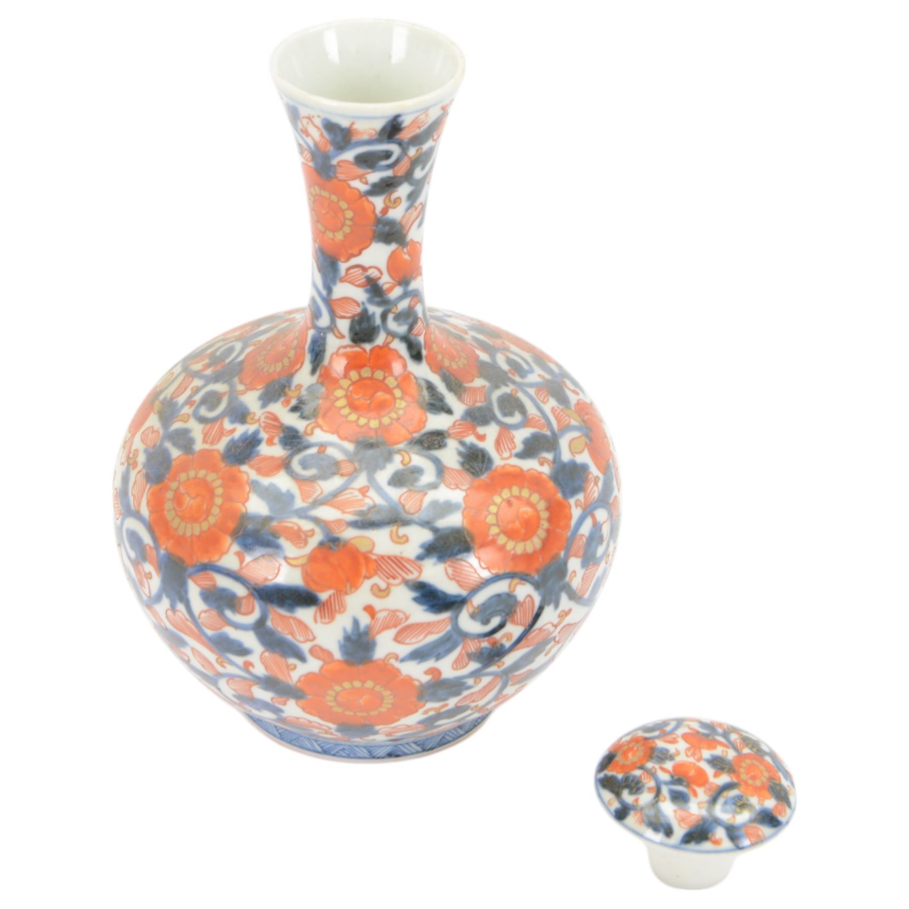 Japanese imari bottle vase with dome cover, H22