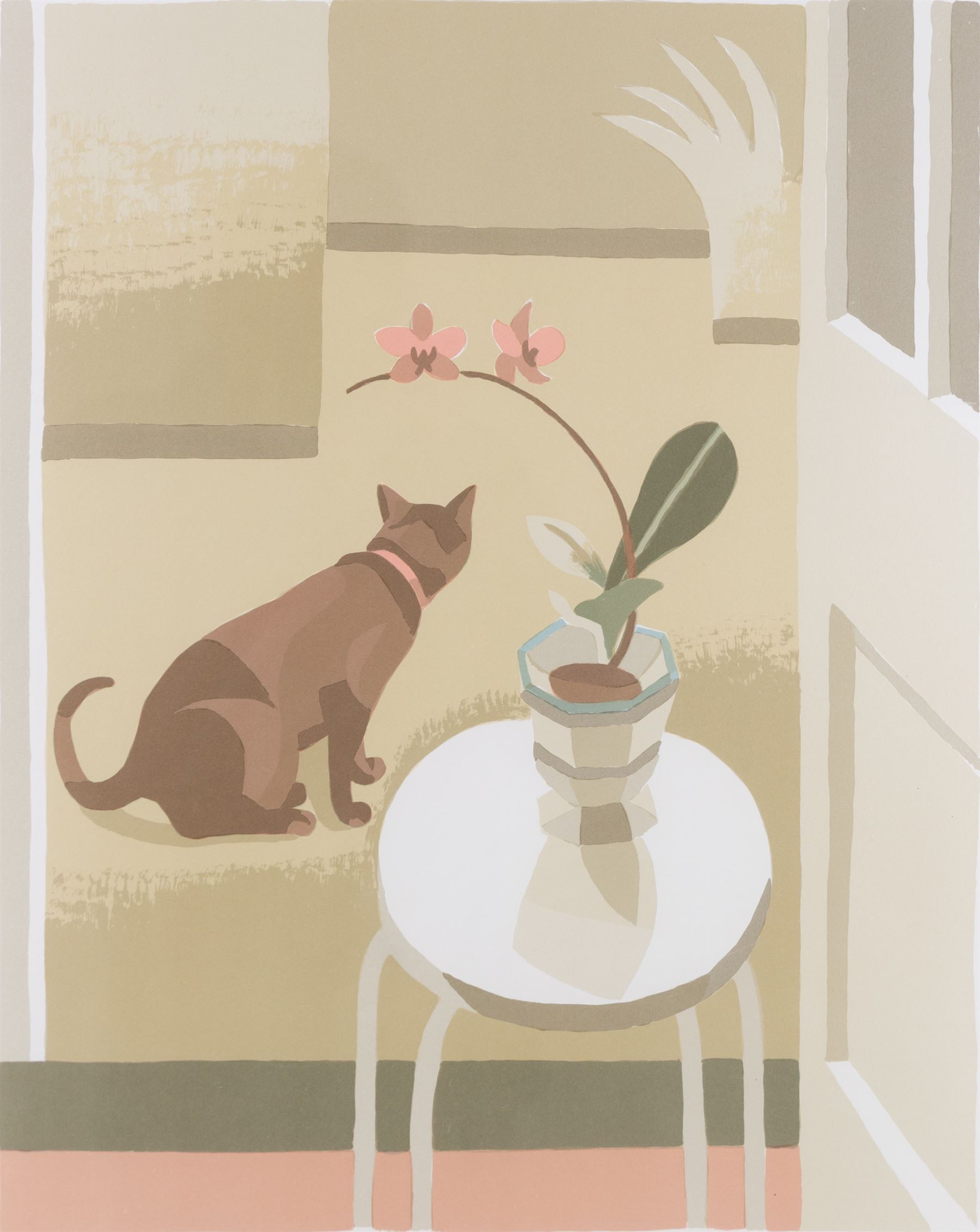 Debbie Urquhart (British 1972-): 'Still Life with Cat and Orchid', limited edition lithograph signed and numbered 12/50, titled verso 51cm x 40cm