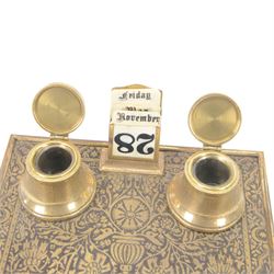 19th century brass inlaid desk stand with perpetual calendar, H7cm 