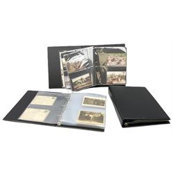 Three modern loose leaf albums containing over two-hundred and thirty war and military related postcards and ephemera including battlefield and trench views, Kings front visit, marching soldiers, propaganda images, interesting postmarks, War Bond campaign cards etc