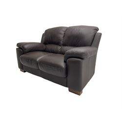 Rogers of York - pair two seat sofas, upholstered in soft brown leather