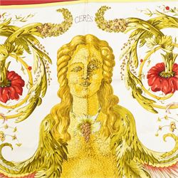 Hermes 'Ceres' silk scard, in the red gold and green colourway, designed by Francoise Faconnet 86cm x 86cm 