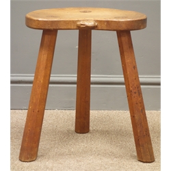  'Rabbitman' three legged oak Cow Stool, on three octagonal outsplayed legs, with carved Rabbit signature, by Peter Heap of Wetwang, H37cm  