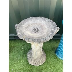 Cast stone bird bath in shape of a tree trunk, and glazed plant stand on column - THIS LOT IS TO BE COLLECTED BY APPOINTMENT FROM DUGGLEBY STORAGE, GREAT HILL, EASTFIELD, SCARBOROUGH, YO11 3TX