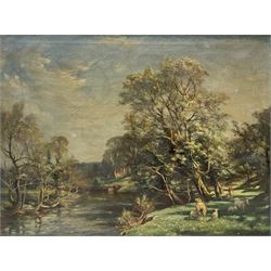 William Greaves (British 1852-1938): Sheep and Figures by the Riverside, oil on canvas signed 