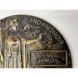 WWI Bronze Memoriam plaque - Percy Wilfred Howlett