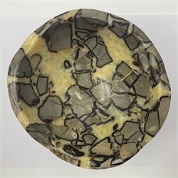 Polished septarian bowl, with a calcite and siderite within limestone rock, D16cm H8cm