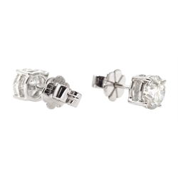 Pair of 18ct white gold round brilliant cut diamond stud earrings, total diamond weight 1.74 carat