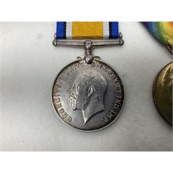 WWI pair of medals comprising British War Medal and Victory Medal awarded to 39357 Pte. T. Jeffinson Northumberland Fusiliers; both with ribbons (2)