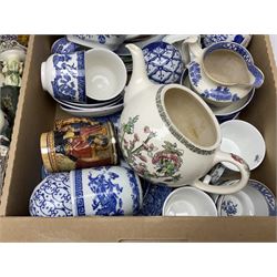Wedgwood jasperware trinket box, commemorative ware, blue and white ceramics and a collection of other ceramics and collectables in five boxes