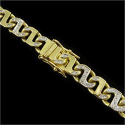 18ct gold diamond set marina link necklace, stamped 750
