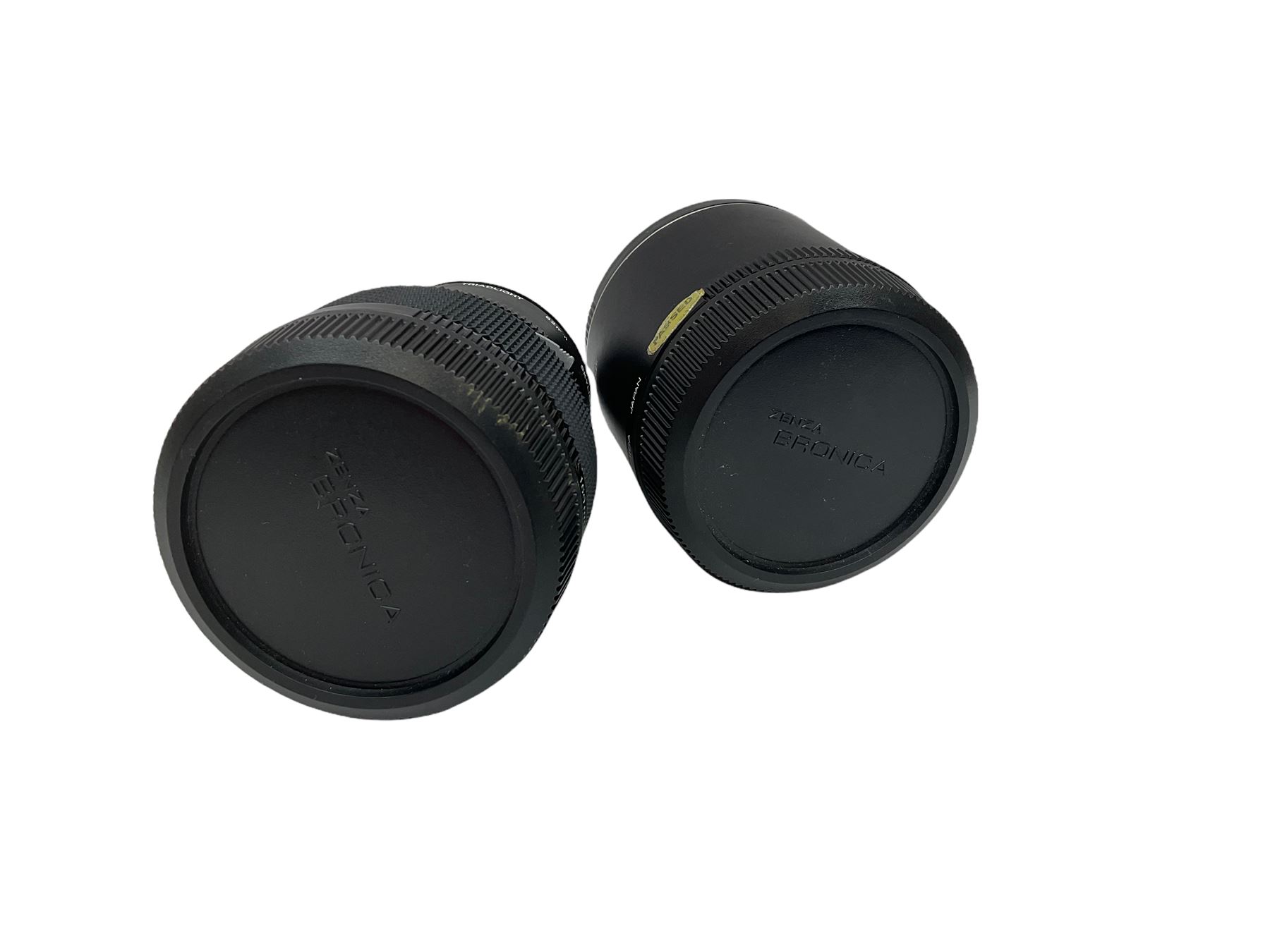 Zenza Bronica S2A medium format camera body, with Nikkor-P '1:2.8 f-75mm' lens, Zenza Bronica Zenzanon MC '1:3.5 f-150mm lens, Zenza Bronica Tele-Converter-E 2x, and two additional film cases. in a Billingham camera bag