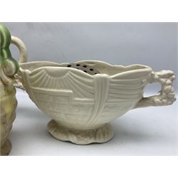 Two Arthur Wood twin handled vases to include one example in the Garden Wall pattern, together with a Beswick Ware merging green, yellow and cream vase, all with marks beneath, tallest H23cm