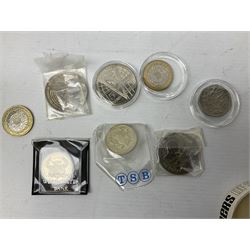 Coins and medallions, including ten Queen Elizabeth II five pound coins, in folders, covers or on cards, United Kingdom 1983 uncirculated coin collection, Isle of Man one pound coins, Van Gough commemorative medallion etc