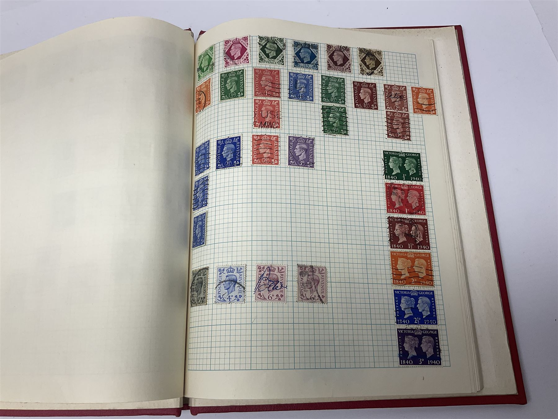 Mostly Great British Queen Victoria and later stamps, including imperf penny reds, 1841 two pence blues white lines added, imperf penny red on cover with 'More To Pay', half penny 'bantams', perf penny reds etc, in album, on pages and loose in packets