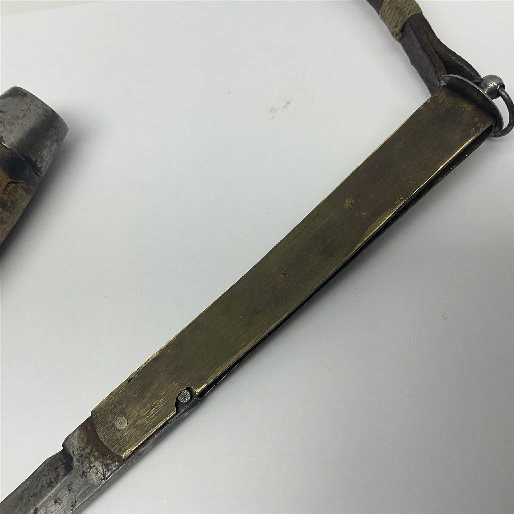 Mid 20th century Swedish barrel/sloyd knife by Segerstrom, with wooden handle and leather strap, stamped Segerstrom Eskiltuna Sweden, blade 8cm