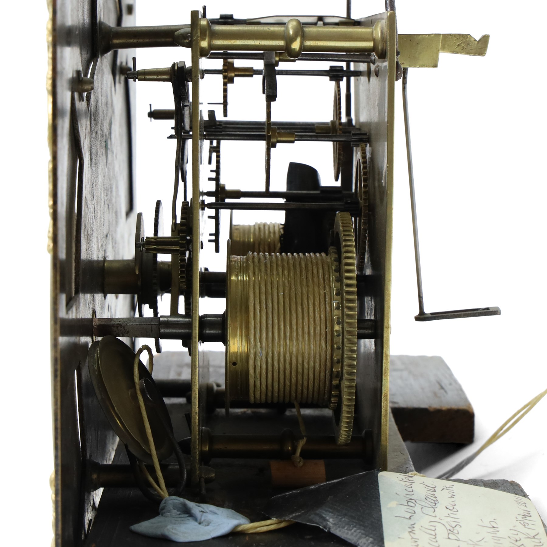 18th century longcase clock eight day movement with  an earlier brass dial and 30 hour chapter ring by William Clark, York with bell strike 28cm 