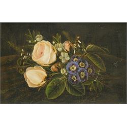Danish/Swedish School (Early 20th century): Still Life of Flowers on a Ledge, oil on panel indistinctly inscribed verso 17cm x 26cm