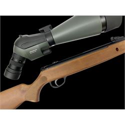 Hatsan .22 break-action air rifle retailed by Edgar brothers with 46cm barrel including fully integrated sound moderator, No.092031501; L113cm overall; in gun sleeve; together with Hawke Vantage 2-7x32 telescopic sight, Bressler Condor 24-72x100 spotting scope with carrying case and Velbon EF-61 tripod; all boxed (4)