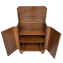 John More of Scarborough -  Edwardian Revival 'Canterbury Cabinet' inlaid mahogany cabinet, fitted with double cupboard decorated with urn motif inlays and banding, flanked by canted fluted uprights, on bracket feet