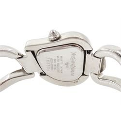 Two Yves Saint Laurent ladies stainless steel quartz wristwatches including 'Moon Phase' with gold plated bracelet, no. 284717, the other with heart shaped face and bracelet links, no. 7N0336