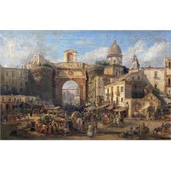 Italian School (19th century): Porta Capuana - Naples, oil on canvas indistinctly inscribed 48cm x 73cm