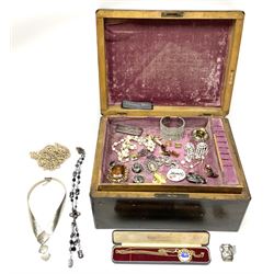 A selection of Vintage and later costume jewellery, to include a Ronet 17 jewels fob watch on chain, contained within a Victorian box. 