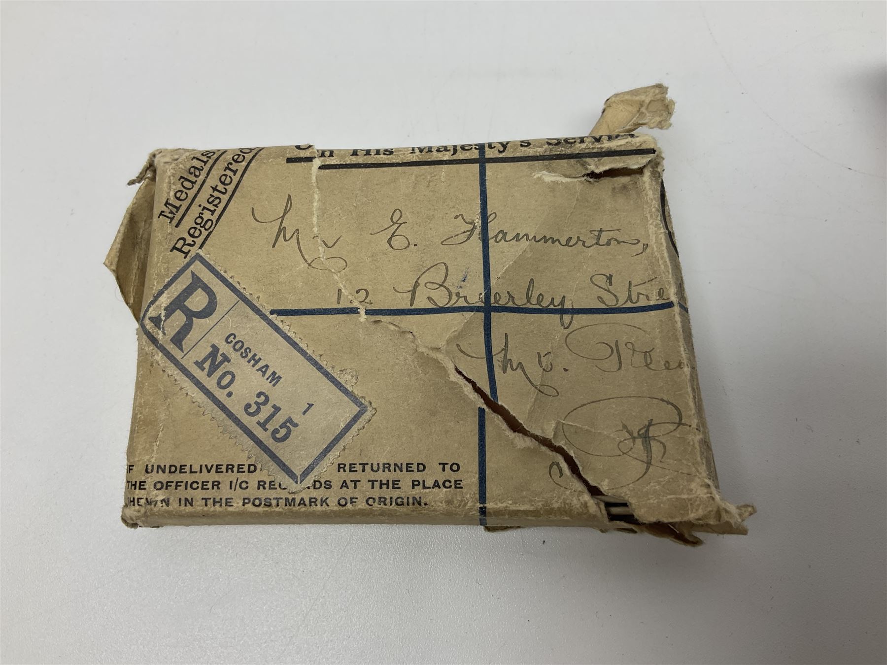 WW1 pair of medals comprising British War Medal and Victory Medal awarded to 038821 Pte.E.Hammerton A.O.C