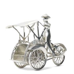 Two white metal tuk tuk or rickshaw models, larger H15cm (2)