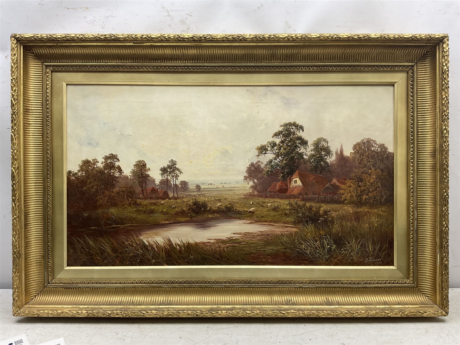 Sidney Yates Johnson (British fl.1890-1926): Farm Pastures at Dusk, oil on canvas signed and dated 1900, 44cm x 80cm