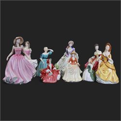 Nine Royal Doulton figures, including Sweet Lilac HN3972, Georgina HN4237, Celeste HN2237 etc 