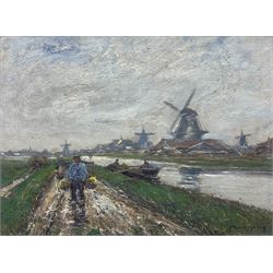 M or H Lies*** ? (Early 20th century): Dutch Canal Scene, oil on canvas indistinctly signed 27cm x 37cm