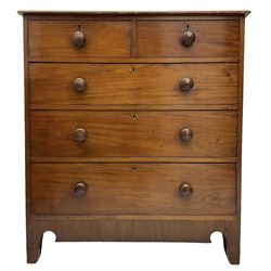 19th century mahogany and pine chest, moulded rectangular top over two short and three long drawers, on shaped apron with bracket feet