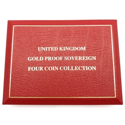 Queen Elizabeth II 1999 'United Kingdom gold proof Sovereign four coin collection', five pounds, double sovereign, full sovereign and half sovereign, cased with certificate, number 490
