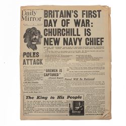 Daily Mirror 'First day of War' newspaper Monday 4th September 1939

