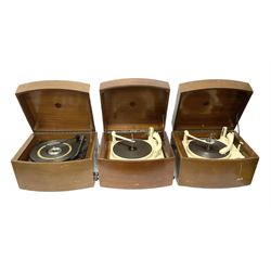 Three 1950s Pye Black Box Hi-Fi gramophones in mahogany cases, to include two examples with BSR Monarch turntable decks, W43cm D35cm H28.5cm