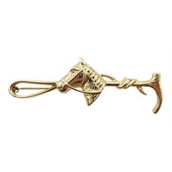 9ct gold horses head and crop bar brooch, hallmarked