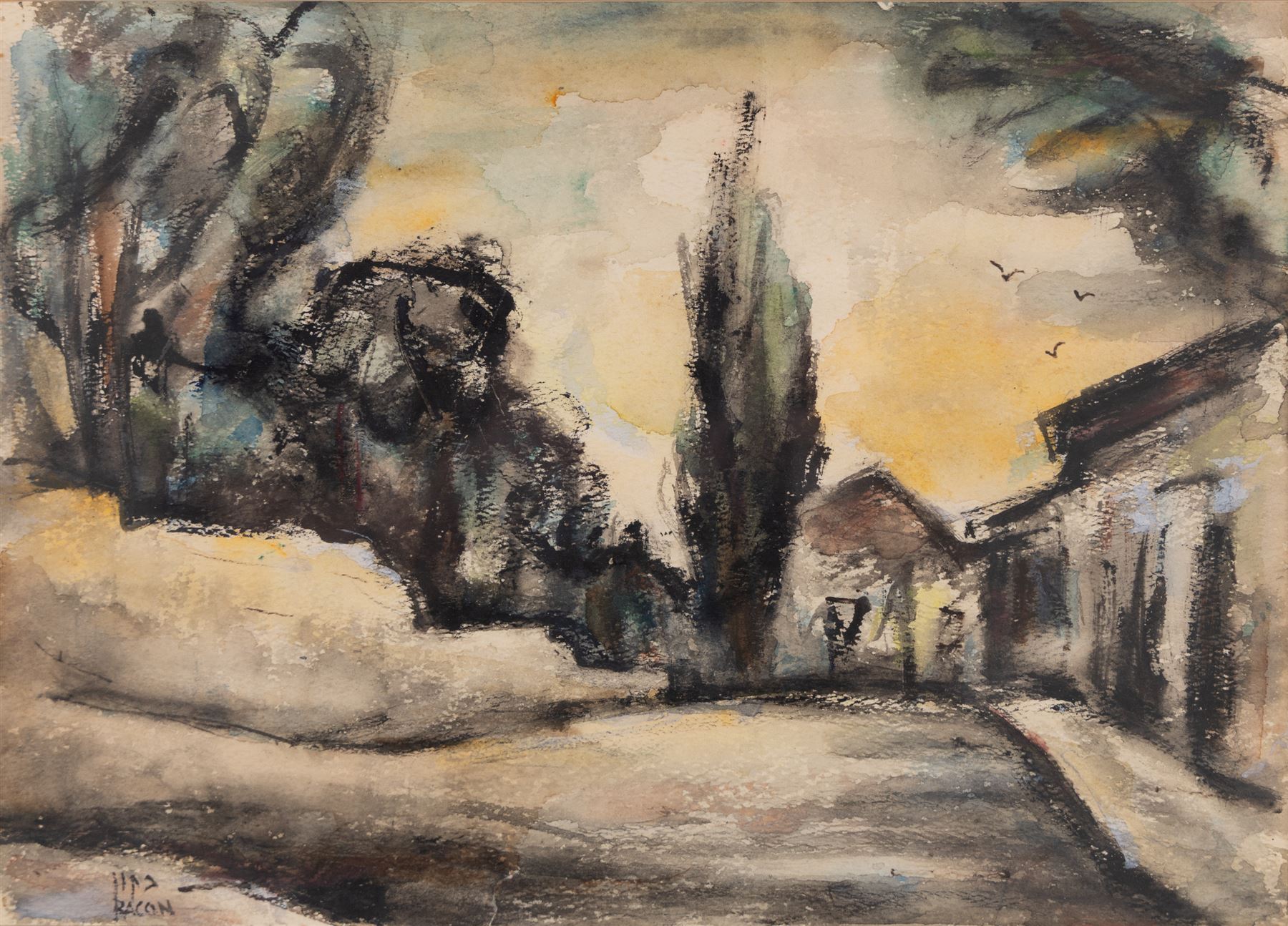 Yehuda Bacon (Israeli 1929-): Grey Landscape, watercolour signed 24cm x 34cm 
Notes: Bacon is a Holocaust survivor. 