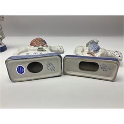 Three Rye Pottery Canterbury Tales figures, comprising The Miller, The Monk and The Franklin, together with a Canterbury Tale tile The Knight, tallest H24cm