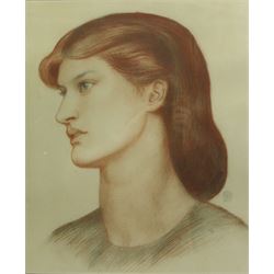 After Dante Gabriel Rossetti (British 1828-1882): Portrait of Alexa Wilding, colour print signed in the plate 44cm x 36cm
Notes: this frame held the original painting this print is after - it was held within this frame from its purchase in 1941 until it was sold at Sotheby's auction (12 July 2007, lot 14) when it was removed.