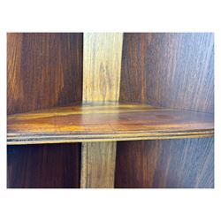 Late 20th century mahogany corner cabinet, dentil moulded cornice above a glazed door with astragal glazing enclosing two shelves, lower cupboard with fielded panel door and turned shell motif, on plinth base