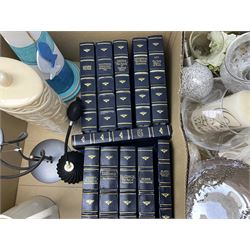 Quantity of glassware and ceramics to include Royal Doulton 'Sisters' matte black figure, vases, clock, and a quantity of Penguin books etc in two boxes