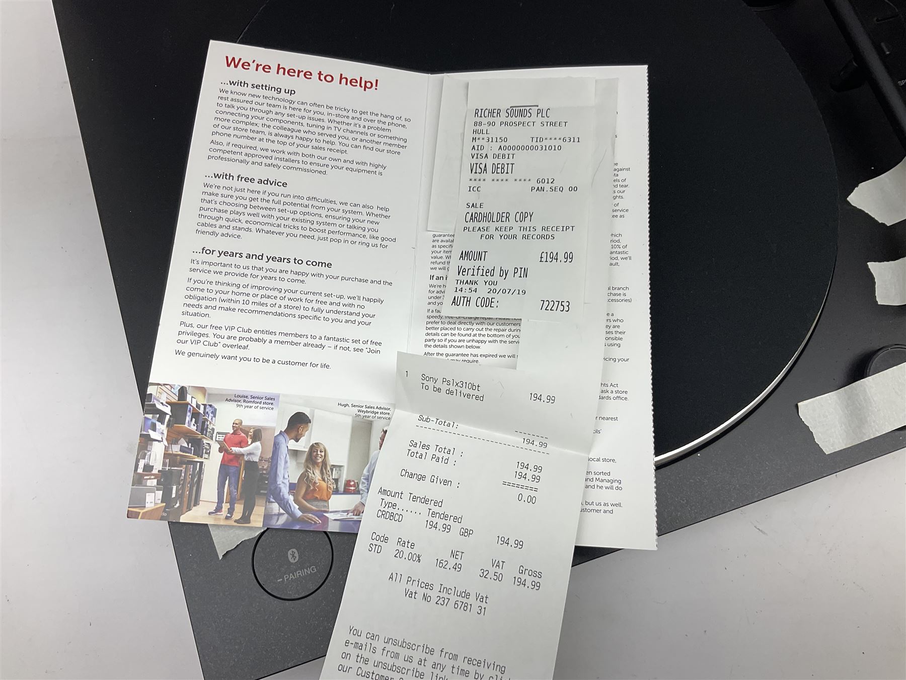 Sony PS1X310BT record player with original 2019 invoice; and quantity of sheet music in carrying case 