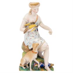  20th century bisque figurine, modelled as Artemis seated upon a rock, with impressed L&M mark beneath, H36cm
