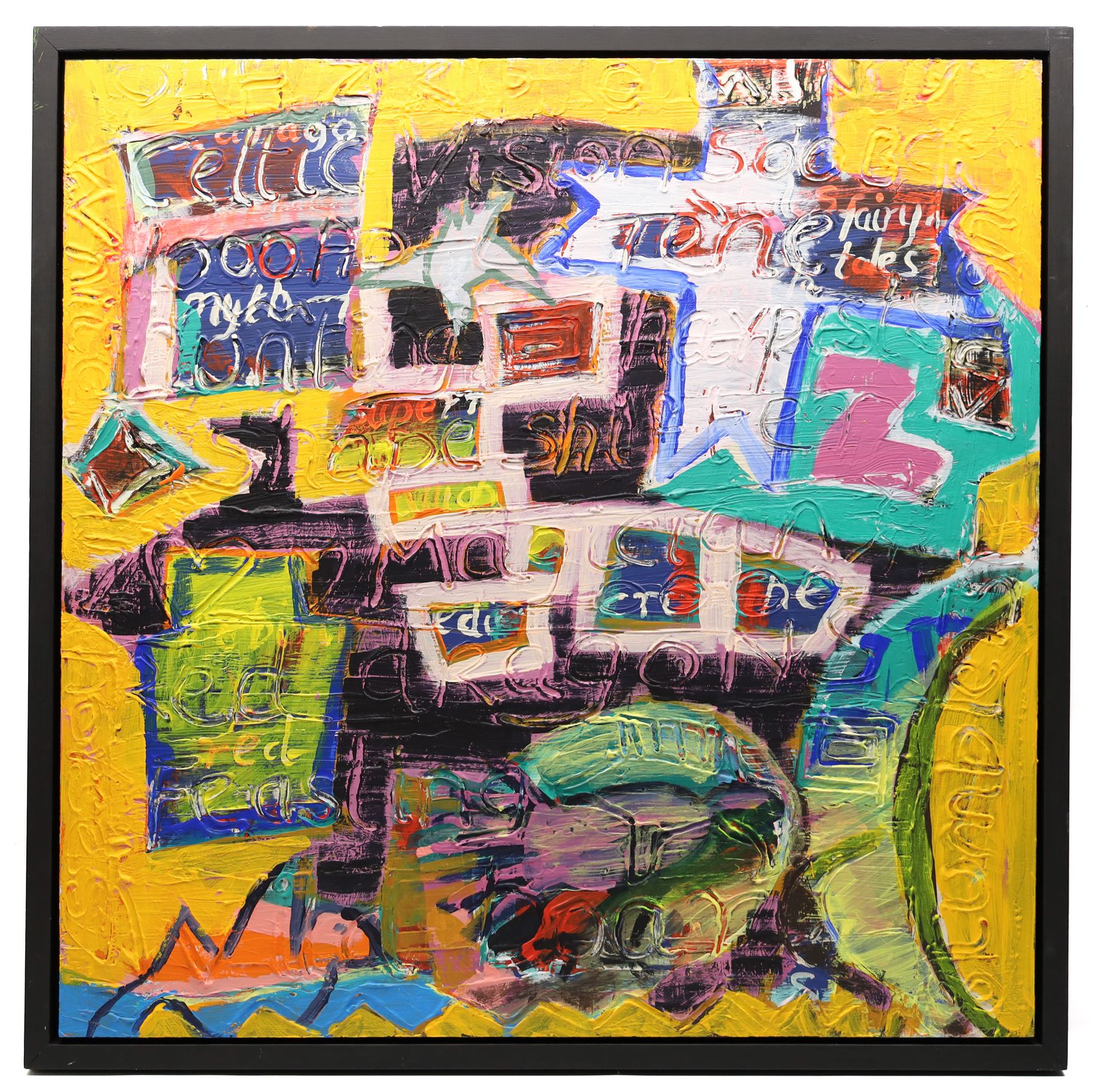 Gillian Ross Kelsey (British 1935-2025): 'Celtic Impressions', acrylic on board, signed and titled on label verso 76cm x 76cm