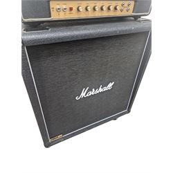 Marshall 1987X 50 watt plexi guitar amplifier head with master volume modification (screwdriver control on back), together with a Marshall 1960 4 x 12 speaker cabinet on casters, head H25cm, W65cm, cab H83cm, W76cm