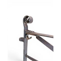 19th century Regency design painted wrought iron country estate gate, strapwork detail with five cast motifs, stamped W & J Rodenhurst, Drayton