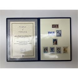 Great British and World stamps including various first day covers, Leeward Islands, Mauritius, Monaco, Montserrat, Namibia, New Zealand, Norfolk Island, Rhodesia, Sierra Leone etc, housed in nine albums / folders and loose, in one box