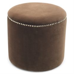 Oka - Costellina circular ottoman stool upholstered in truffle velvet, metal studs lining ...
